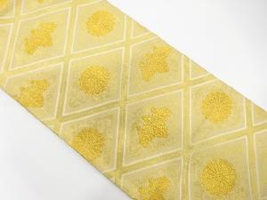 アンティーク　斜め格子に桐・菊模様織り出し袋帯（材料）